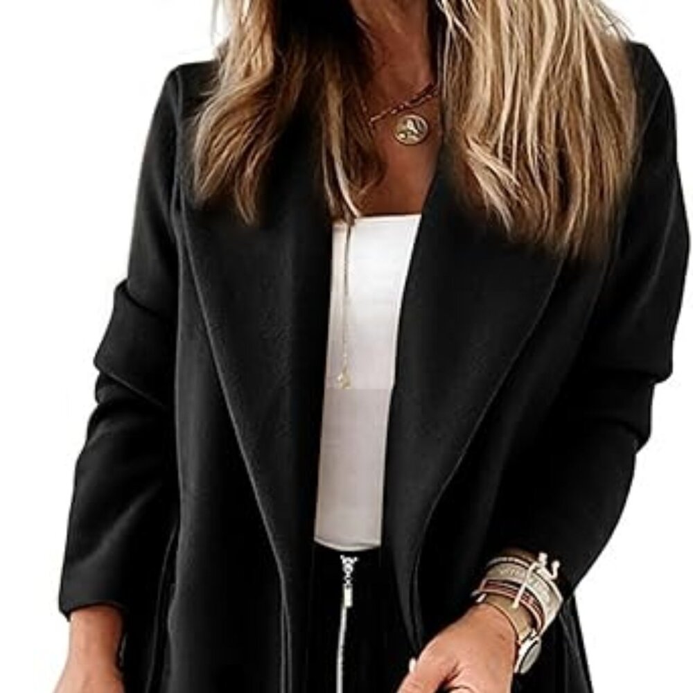 Women Double Breasted Wool Blend Notched Lapel Belted Peacoat Mid Long Coat Sz M - Picture 2 of 8